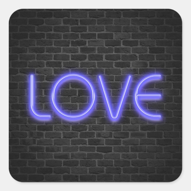 LIEBE in Neonleuchten auf Backstein Quadratischer Aufkleber (Vorderseite)