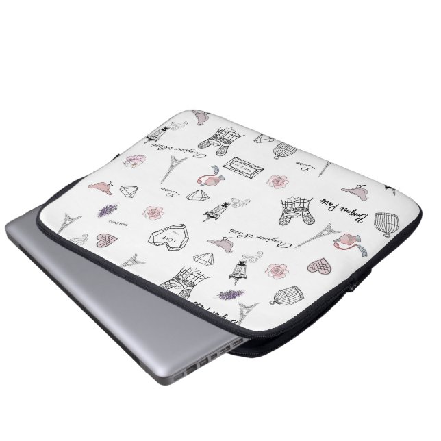 Liebe in Paris Girly Pink Modernes Muster Laptopschutzhülle (Vorne Knopf)