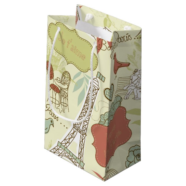 Liebe in Paris-Muster Kleine Geschenktüte (Rückseite Schrägansicht)