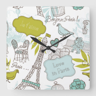 Liebe in Paris-Muster Quadratische Wanduhr