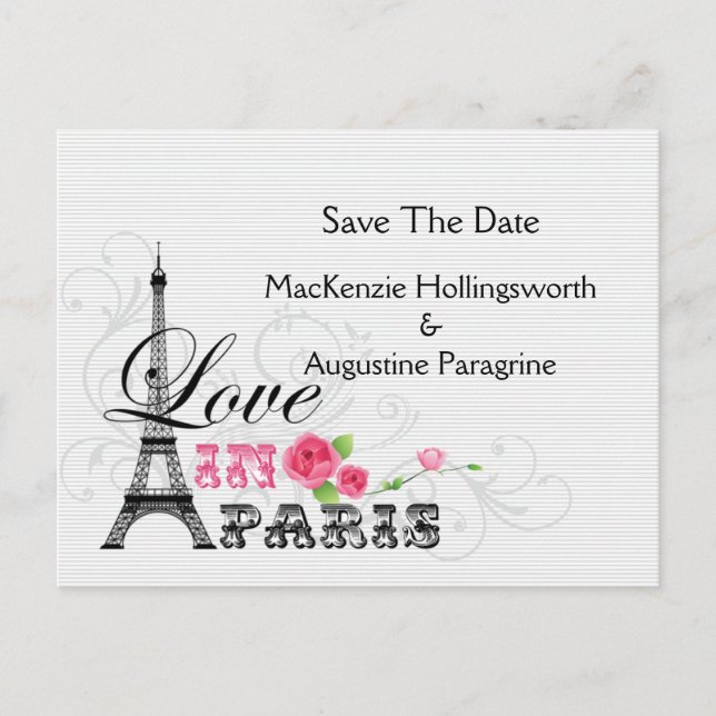 Liebe in Paris Save the Date Ankündigungspostkarte (Vorderseite)