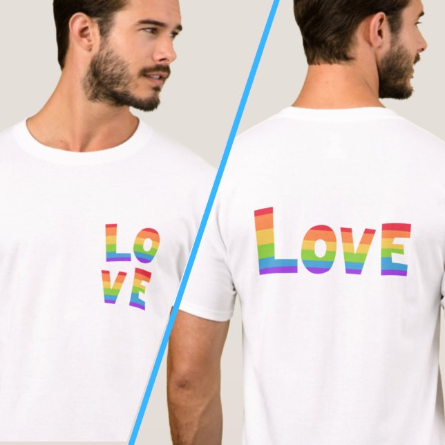 LIEBE in Rainbow-Farben, Vorderseite und Rückseite T-Shirt (Von Creator hochgeladen)