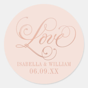 Liebe in Rose Gold Script Blush Wedding Monogram Runder Aufkleber