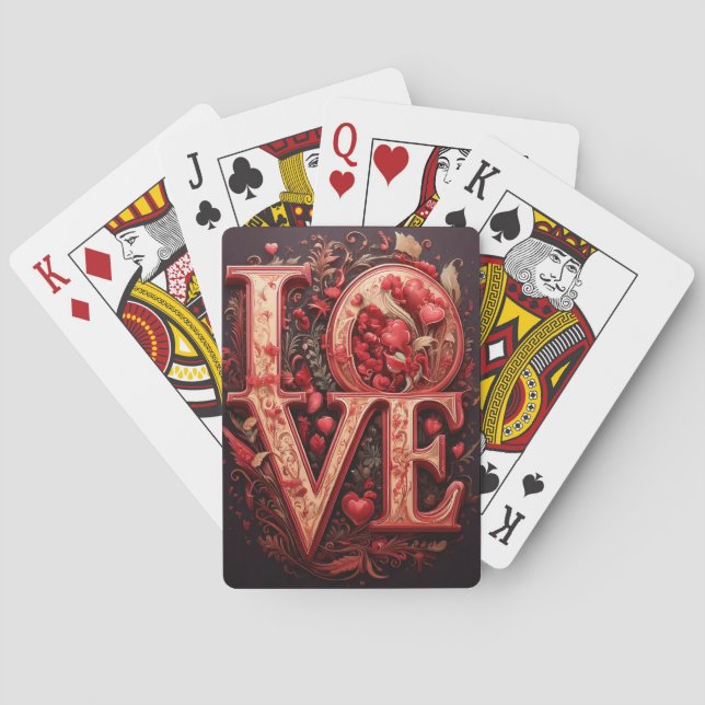 "Liebe" in Rot und Blume Spielkarten (Rückseite)