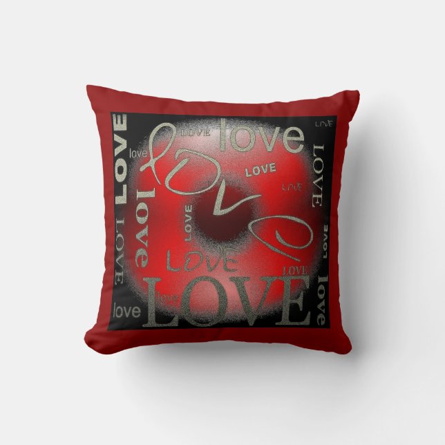LIEBE in Rot und Schwarz Kissen (Vorderseite)