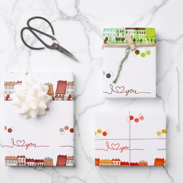 Liebe in Städten - Set zum Umpacken von Papier (Vorderseite)