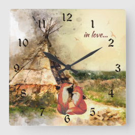 Liebe ~ in Stammes- Tipi und in schönem Quadratische Wanduhr