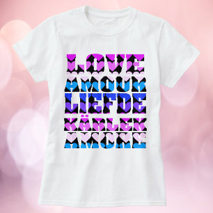 Liebe in vielen Sprachen Herz rosa Lila Schwarz T-Shirt