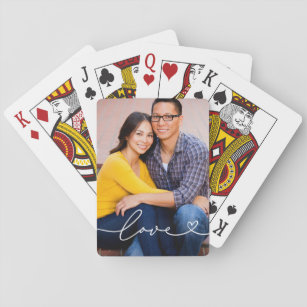 Liebe in Weißschrift mit dem Foto Herzbenutzerdefi Spielkarten