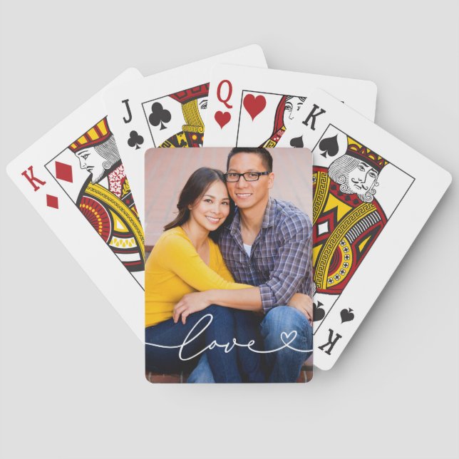 Liebe in Weißschrift mit dem Foto Herzbenutzerdefi Spielkarten (Rückseite)