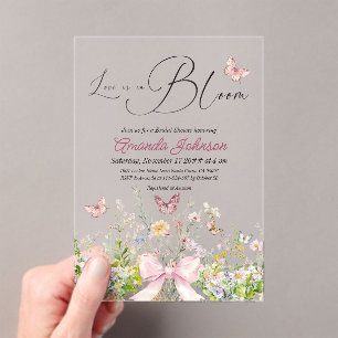 Liebe in Wildblume Rosa Brautparty Acryleinladungen
