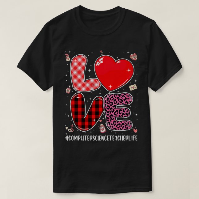 Liebe Informatik Lehrer Leopard Red Kariert Va T-Shirt (Design vorne)