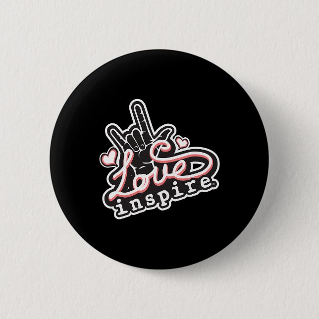 Liebe inspiriert ASL ILY Hand Sign Language Deaf A Button (Vorderseite)