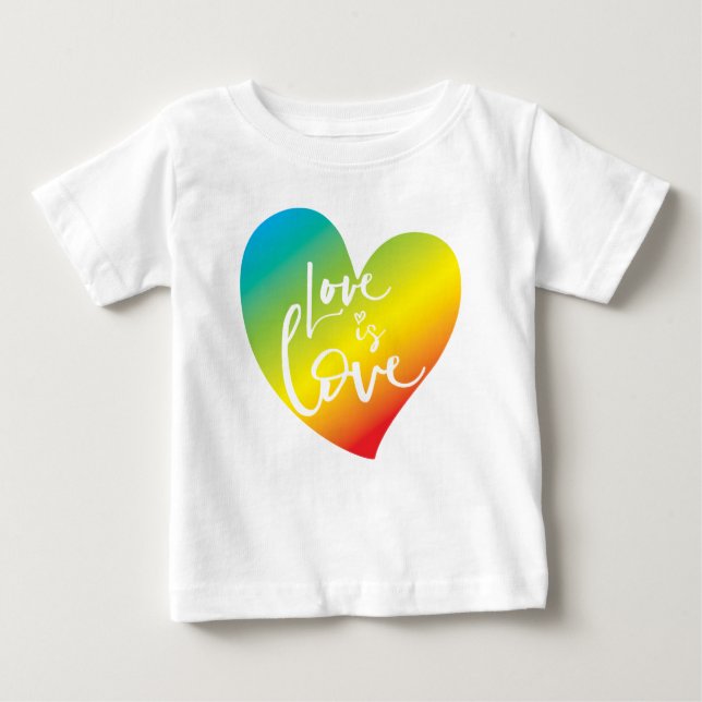 LIEBE IS LIEBE LBGT Weißschrift im Regenbogen Baby T-shirt (Vorderseite)