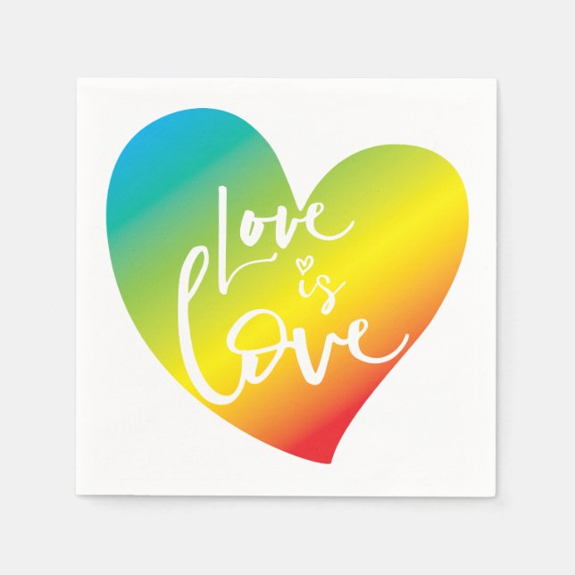 LIEBE IS LIEBE LBGT Weißschrift im Regenbogen Serviette (Vorderseite)