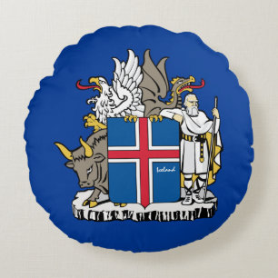 Liebe Island & isländische Flagge, Emblem / Feiert Rundes Kissen