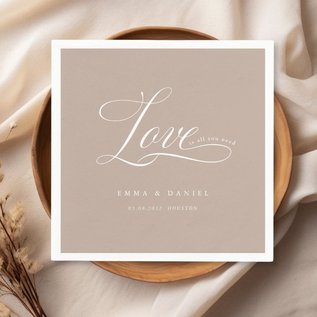 Liebe ist alles, was du brauchst! Elegant, Hochzei Serviette (Love is all you need! Elegant, wedding Napkins, scripted font with your name & date.)