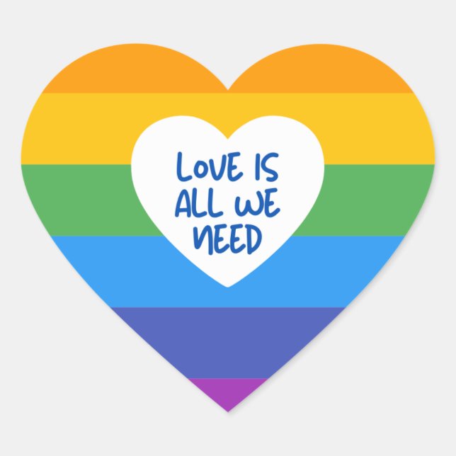 Liebe ist alles, was wir brauchen, nur Liebe Herz-Aufkleber (Vorderseite)