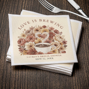 Liebe ist Brauen Brown Floral Kaffee Herz Braut- Serviette