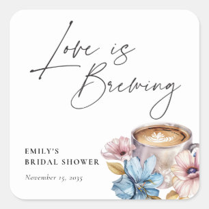 Liebe ist Brauen Florale Hochzeits-Party Quadratischer Aufkleber