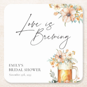 Liebe ist Brauen Florale Hochzeitsdusche Rechteckiger Pappuntersetzer