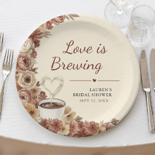 Liebe ist Brauen Floraler Kaffee Herz Brautparty Pappteller
