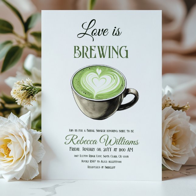 Liebe ist Breing Coffee Theme Matcha Brautparty Einladung (Von Creator hochgeladen)