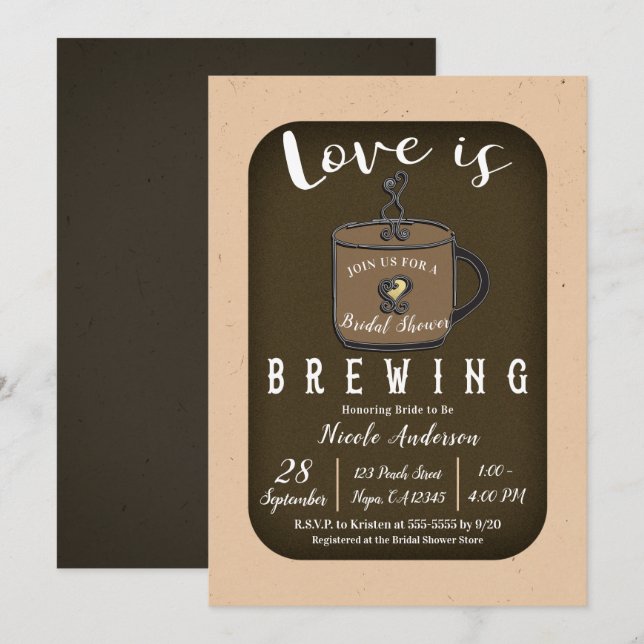 LIEBE IST BREWING Coffee Café Shop Brautparty Einladung (Vorne/Hinten)