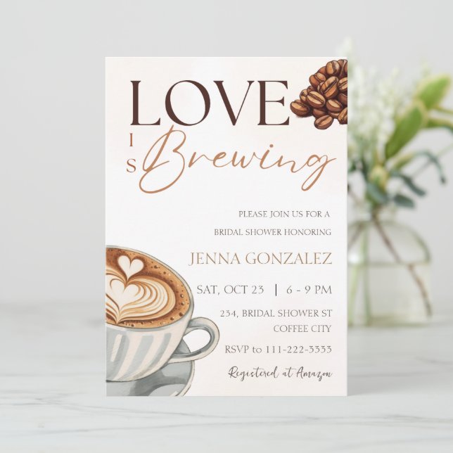 Liebe ist das Brechen Coffee Bridal Couple Dusche Einladung (Stehend Vorderseite)