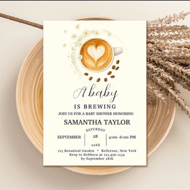 Liebe ist das Brewing Baby Shower Einladung - Kaff (Love is Brewing Baby Shower Invitation – Coffee  #zazzle #dasies #coffeeandwatercolorflowers #baby)