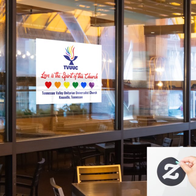 Liebe ist der Geist - Rainbow Hearts Fensteraufkleber (Restaurantfenster)