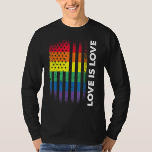 Liebe ist die amerikanische Flagge Regenbogen Gay T-Shirt