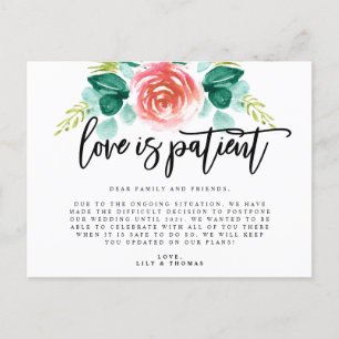 Liebe ist ein aufgeschobener Hochzeitstermin Ankündigungspostkarte