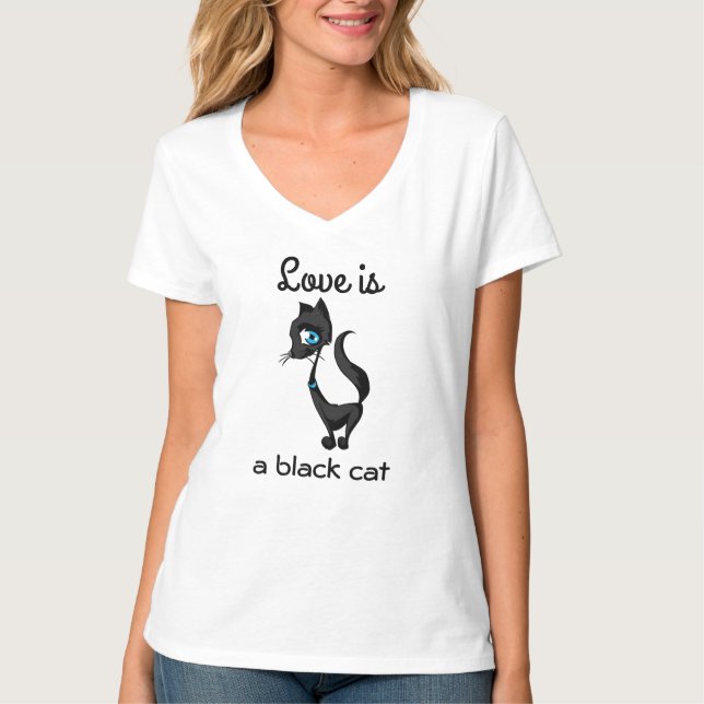 Liebe ist ein Black Cat T - Shirt (Vorderseite)