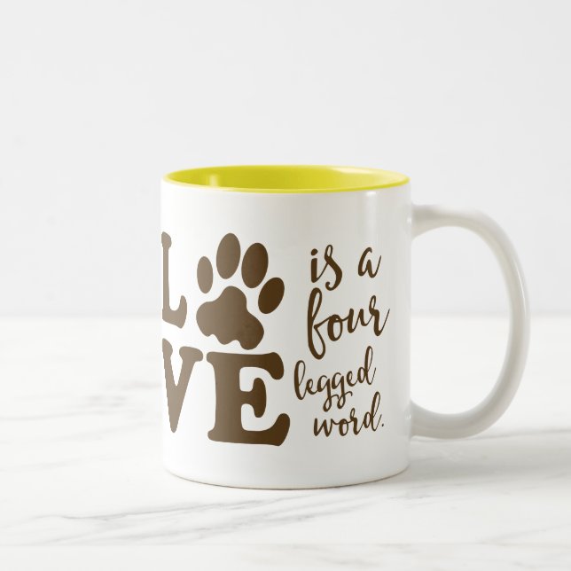 Liebe ist ein mit Beinen versehener Tier-Liebhaber Zweifarbige Tasse (Rechts)