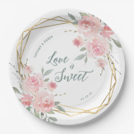 Liebe ist eine Hochzeit mit süßer Blüte Pappteller