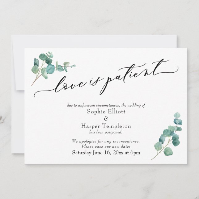 Liebe ist Eukalyptus-Patient, der die Hochzeitskar Einladung (Vorderseite)