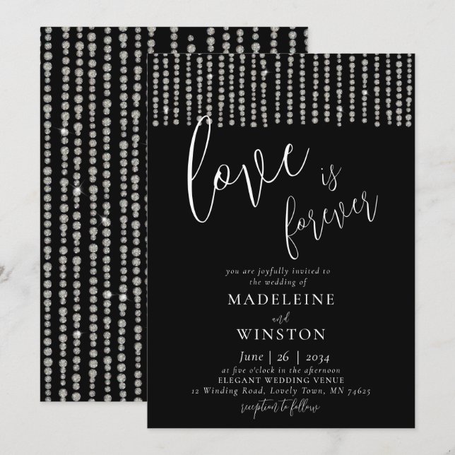 Liebe ist Forever Glitzer Diamond Glitzern Hochzei Einladung (Vorne/Hinten)