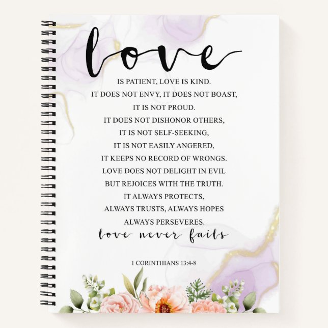 Liebe ist geduldig, 1 Korinther 13:4-8 Notizbuch (Vorderseite)