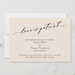 Liebe ist geduldig Aufgeschobene Hochzeitskarte Einladung