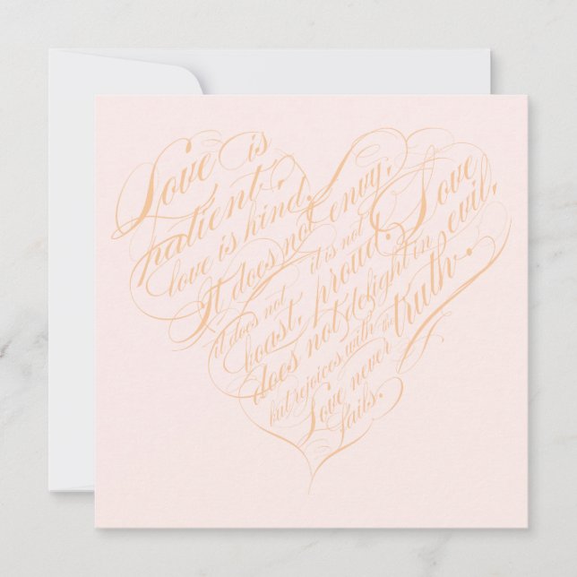 Liebe ist geduldig... Blush & Goldkalligraphie Einladung (Vorderseite)