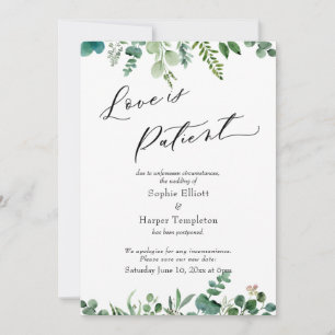 Liebe ist geduldig Eukalyptus Aufschub-Hochzeitska Einladung