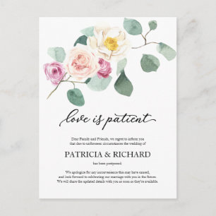 Liebe ist geduldig Eukalyptus Hochzeit Verschiebun Postkarte