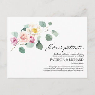 Liebe ist geduldig Eukalyptus-Hochzeit verschoben Postkarte