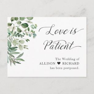 Liebe ist geduldig Hochzeit verschoben Chic Eukaly Postkarte