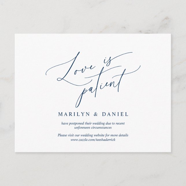 Liebe ist geduldig, Navy Blue, Einladung verschobe Postkarte (Vorderseite)