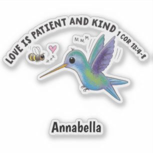 Liebe ist geduldig süße Biene und Kolibri Schrift Aufkleber