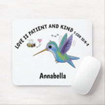 Liebe ist geduldig süße Biene und Kolibri Schrift