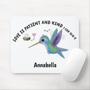 Liebe ist geduldig süße Biene und Kolibri Schrift Mousepad
