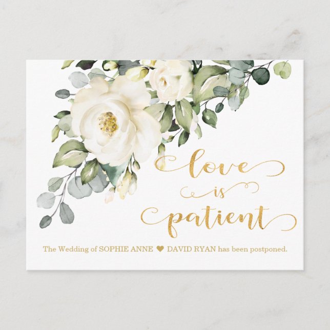 Liebe ist geduldige Weiße Blumenhochzeit aufgescho Postkarte (Vorderseite)